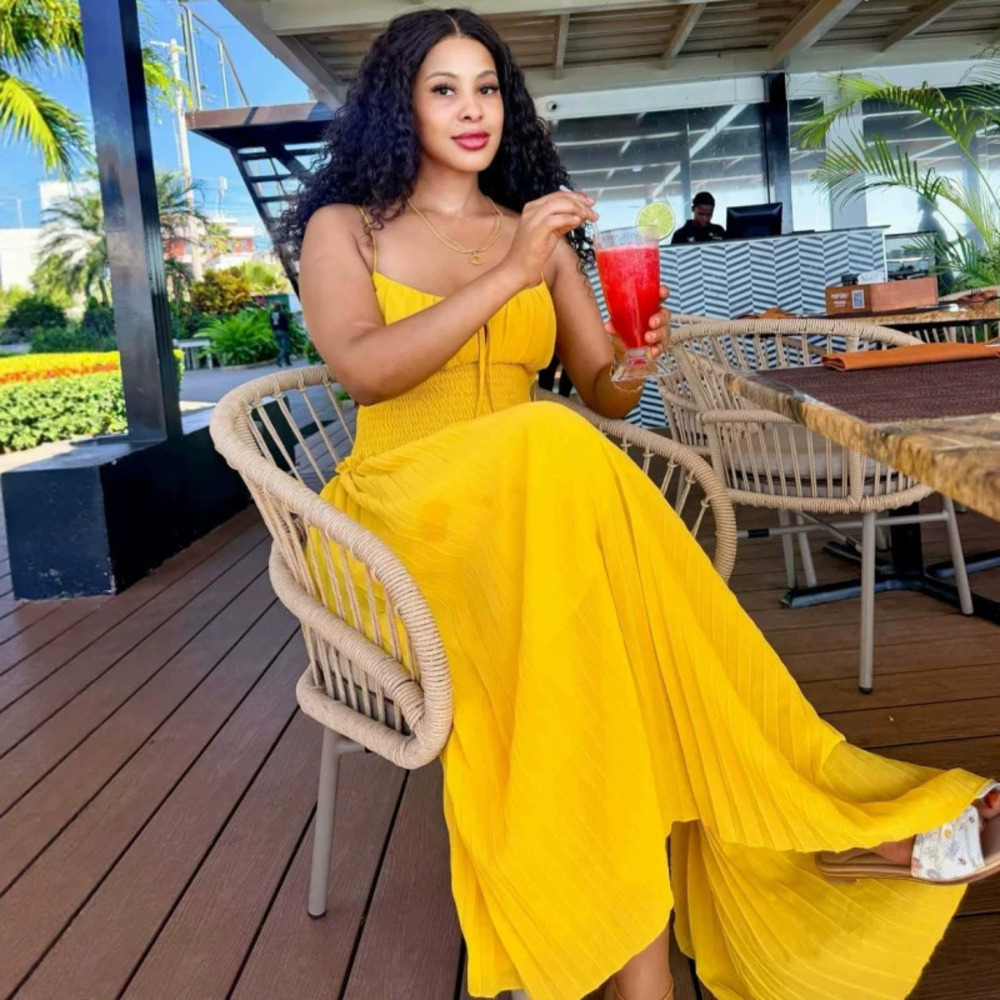 Yellow Slimming High Waist Strapless Maxi Dress African Style